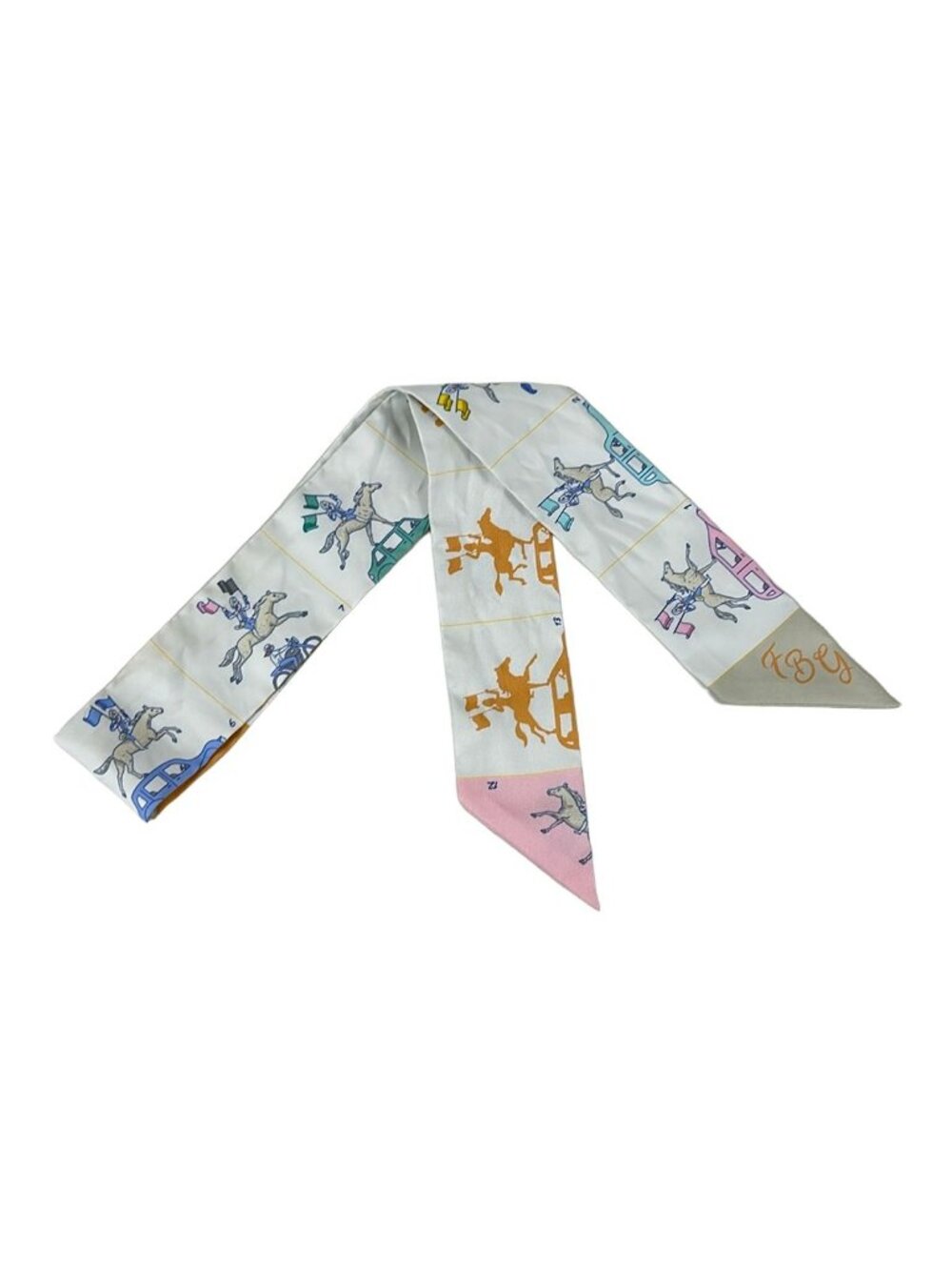 Hermes Scarf Twill White Multi Ribbon Parade - Picture 1 of 7